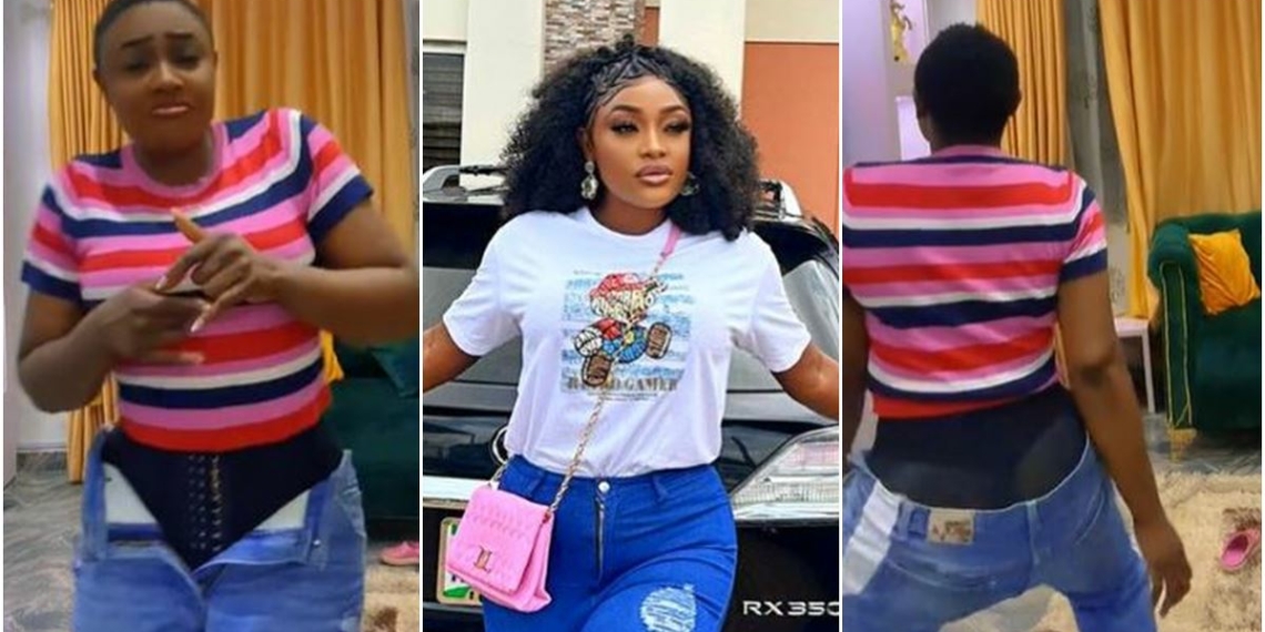 Lizzy Gold unbuckles trouser, shows proof as she addresses claims of wearing butt pads, fans react -VIDEO