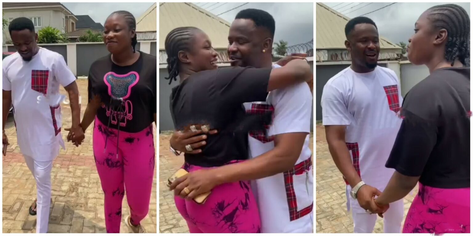 “You look hot” – Ifedi Sharon compliments Zubby Michael’s looks as they link up on new movie set (VIDEO)